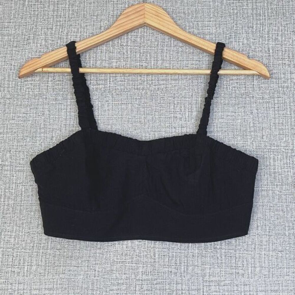 Who What Wear Bustier‎ Top Womens L Black Cropped Zip Close Ruched Elastic Strap